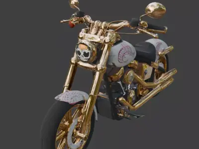 Stylized Dia de los Muertos Gold Chopper Motorcycle Low-poly 3D model