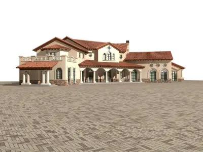 Villa house on brick paver driveway 3D model