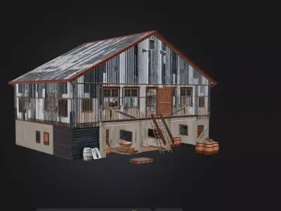 Industrial Corrugated Warehouse  Rustic Two Story Workshop Asset Low-poly 3D model