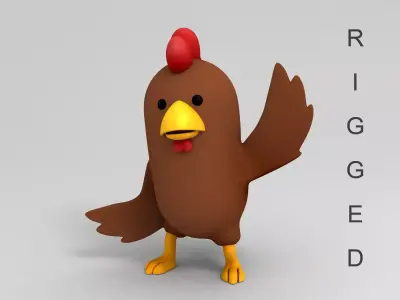 Rigged Brown Chicken Character 3D model