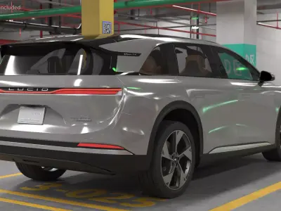 EVAR Parky Charging Robot with Car Lucid Gravity 3D model