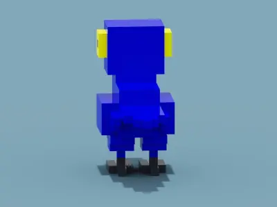 Voxel Blue Parrot Low-poly 3D model