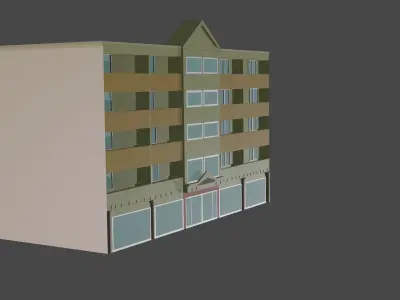 Hotel 1 building Low-poly 3D model
