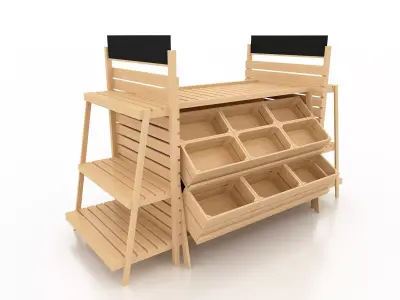 Shelf 3D model 5 wooden with bins 3D model