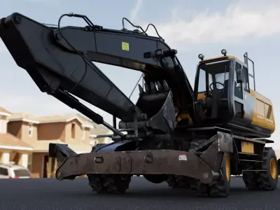 Wheeled Excavator Low-poly 3D model by PhilRivera