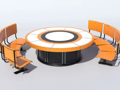 Table and Seats PBR Low-poly 3D model