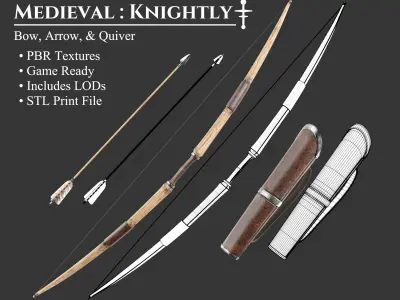 Medieval Knightly Weapon Bow and Arrow Low-poly 3D model