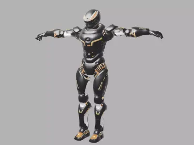 Black Gold Sci-Fi Combat Robot Low-poly 3D model