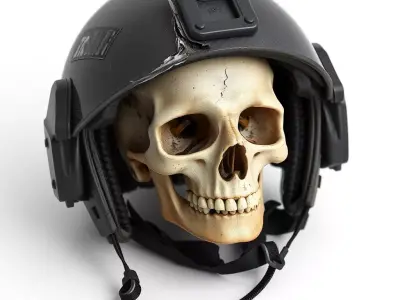 Damaged Military Helmet with Skull Low-poly 3D model