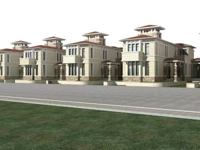 Villa residential building in middle of grassy field 3D model
