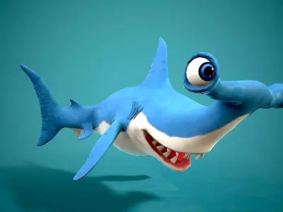 cartoon hammerhead shark Low-poly 3D model