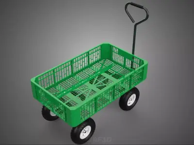 PLASTIC CRATE BASKET TRAY TROLLEY WAGON CART UTILITY GARDEN FARM 3D model