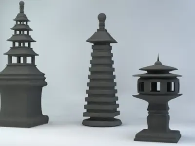 Japanese Stone Lanterns Free 3D model