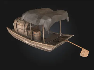 Rustic River Vessel  Weathered Wooden Boat 3D Model 3D model
