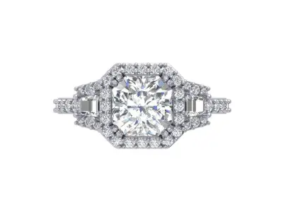 Asscher Art Deco Ring 3D print model shop