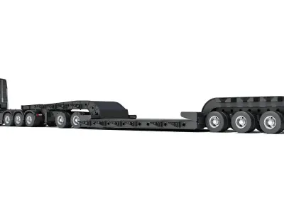 Truck with Lowboy Trailer 3D model 2