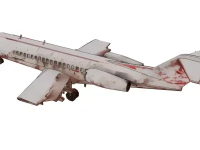 Wrecked civil aircraft among ruins 3D model