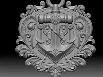  ornate golden anchor emblem 3D print model
