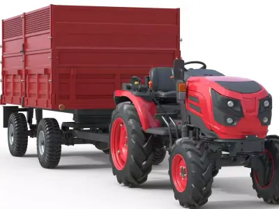 Mahindra Oja Tractor and Dump Trailer  Low-poly 3D model