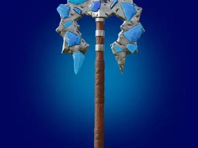 Stylized axe  Weapon with  ice crystals  Low-poly 3D model