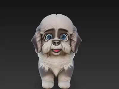 Dog Puppy Realistic 3D Model Basic - Low Poly Realistic Low-poly 3D model