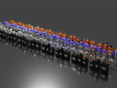 Industrial laboratory fluid chemical containers and blank labels 3D model