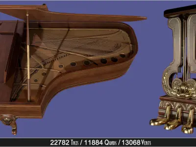 Vintage Antique Elegant Victorian Louis XV Parlor Grand Piano Low-poly 3D model