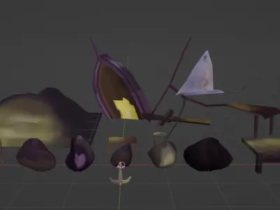 Abandoned Sunken Boat Low Poly 3D Model Low-poly 3D model