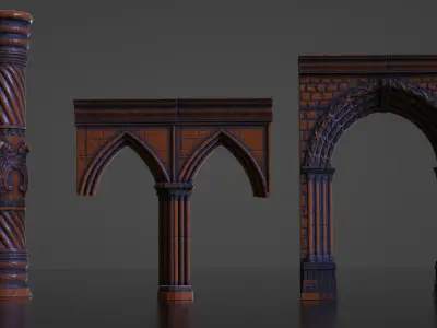 Pillars Set - Stone Fantasy Sci-Fi 3D model