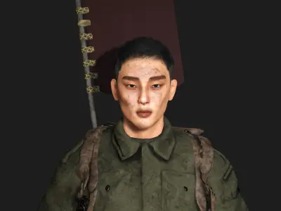 AAA 3D REALISTIC ASIAN MALE CHARACTER - JAPANESE ARMY Low-poly 3D model