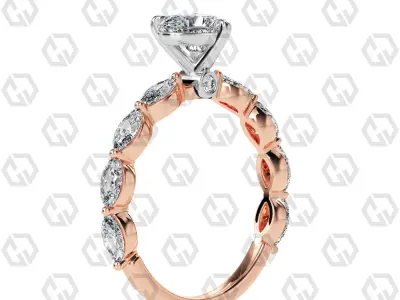 Ring 174 Heart Shape marquise on shanks with Gems 3D print model