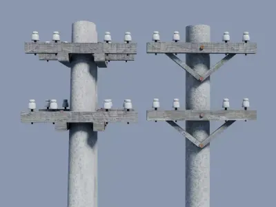 Concrete power pole Low-poly 3D model