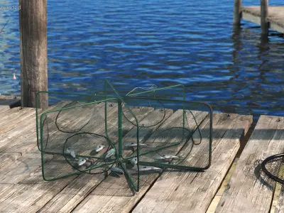 Mesh Fishing Trap with Fish Inside 3D model