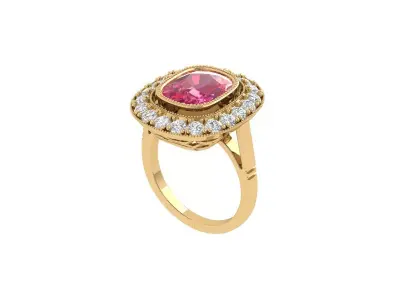 Cushion Solitaire Art deco Ring 3D print model 3