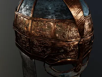 Scandinavian helmet of the Vendel era Low-poly 3D model