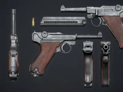PBR Luger P08 Low-poly 3D model