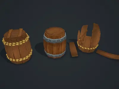 Barrels three wooden Low-poly 3D model
