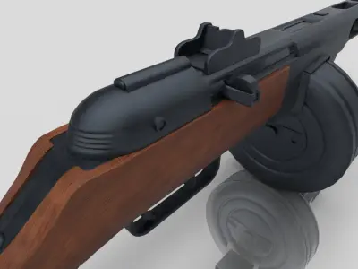 PPSH-41 rifle with wooden handle Low-poly 3D model