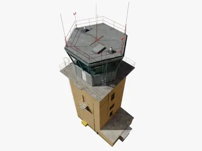 Air Traffic Control tower with interior Low Poly PBR 3D model