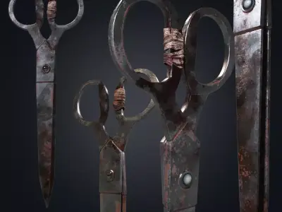 Rusty Bloody Vintage Scissors  Low-poly 3D model