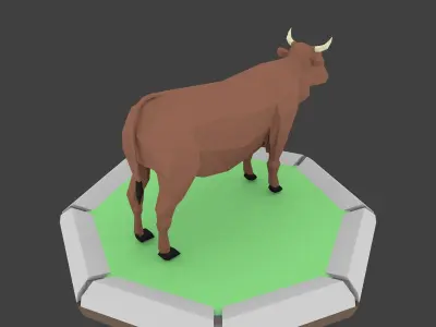 Low Poly Bull cow on platform Low-poly 3D model
