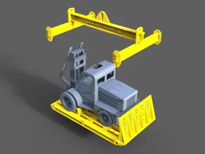 Russian forklift M4045 with transport platform and hoist 3D print model