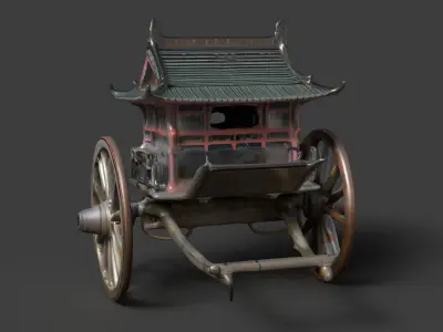 Chinese ancient wooden  carriage   Low-poly 3D model get