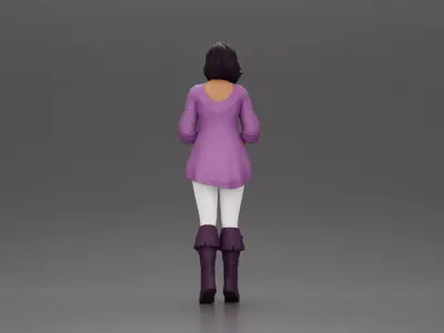 Confident woman in purple top and boots with white leggings 3D print model