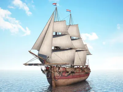 Dutch Galiot With Sails  3D model