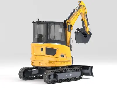 Mini Excavator with Cabin Rigged and Animated 3D model