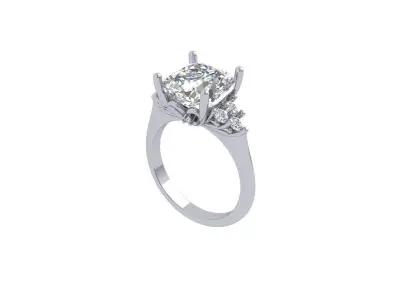 Cushion 3 Stone Bridal Ring 3D print model 3