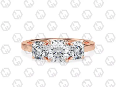 Ring 140 Radiant 3 stone ring plain cathedral shank 3D print model