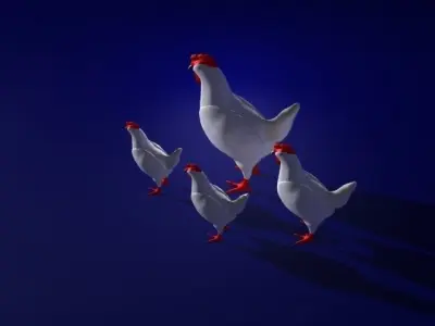 3d Hen two chickens 3D model
