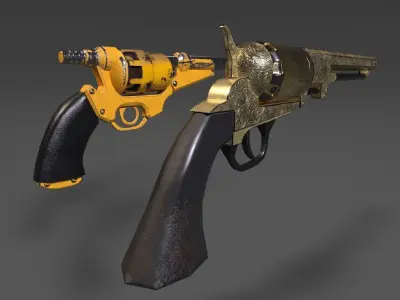 Revolvers two antique Low-poly 3D model